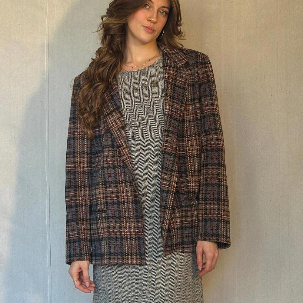 70s Brown Plaid Blazer